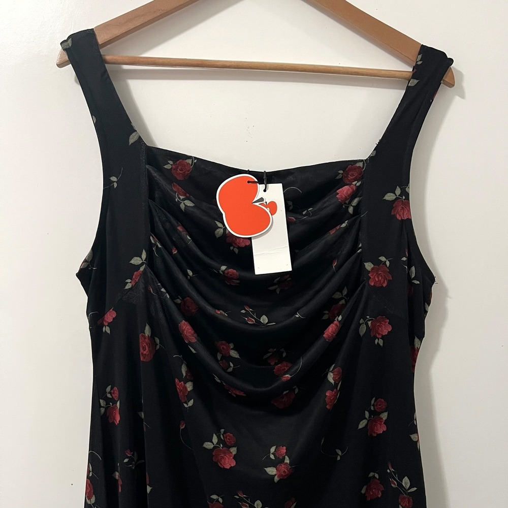 Cider Black Red Rose Floral Mesh Cowl Neck Mini‎ Dress Plus Size XL NWT - Picture 3 of 7